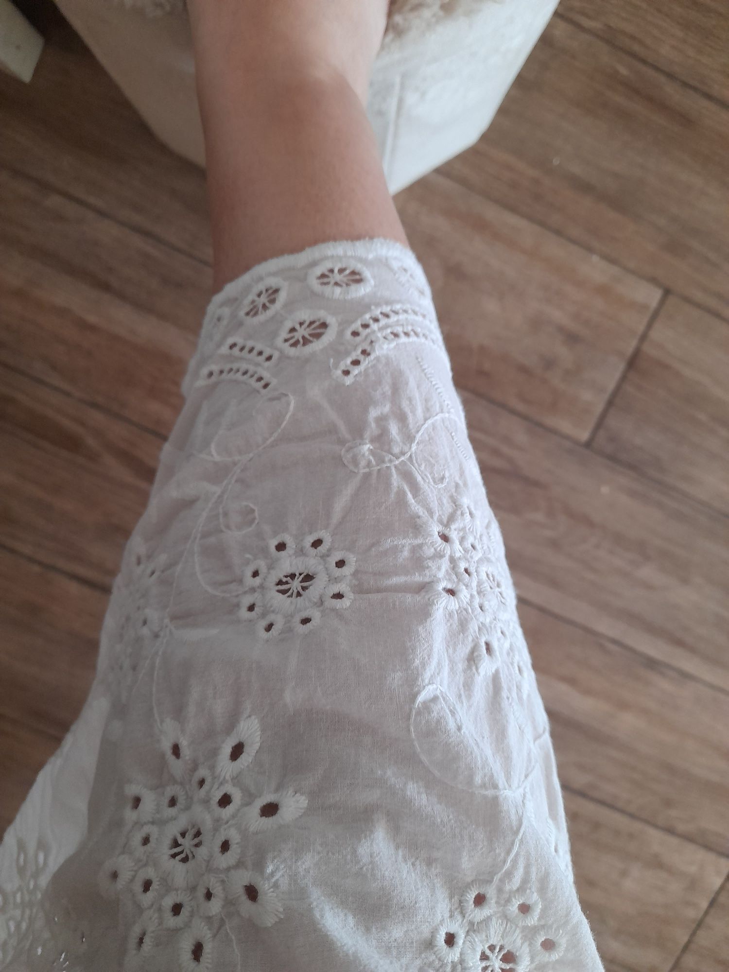 Sukienka biała maxi haft ażurowa,boho r. M