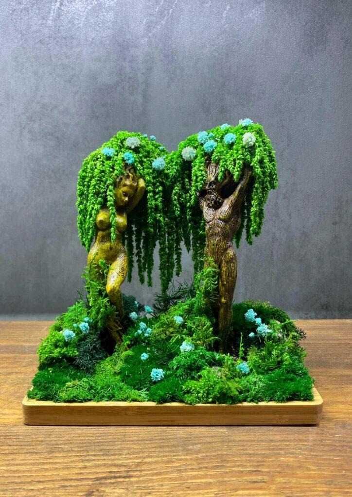 Статуетка зі стабілізованим мохом “Адам та Єва”, 20 см. (2080)