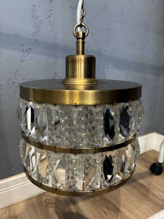 Hans Agne Jakobsson design żyrandol kryształ mosiądz vintage lata 60