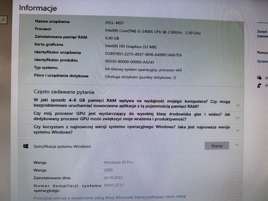 Komputer Dell z ekranem dotykowym