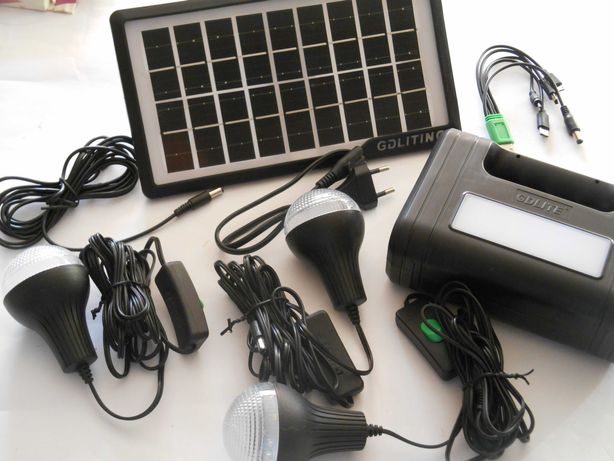 Портативна сонячна автономна система 3 лампочки павербанк фонарік пане