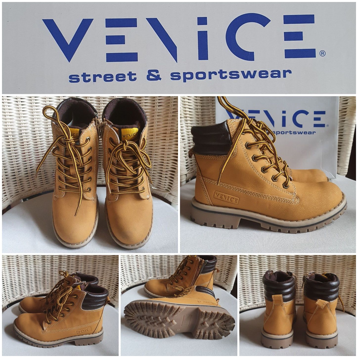Nowe karmelowe trapery rude martensy do szkoły w góry vansy Venice 33