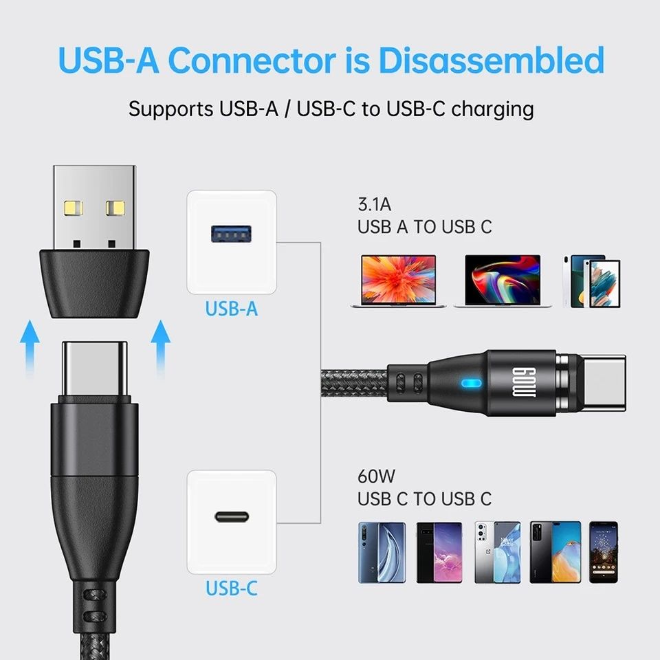 Якісний  магнітний кабель 2м type c 60W PD Fast Charge