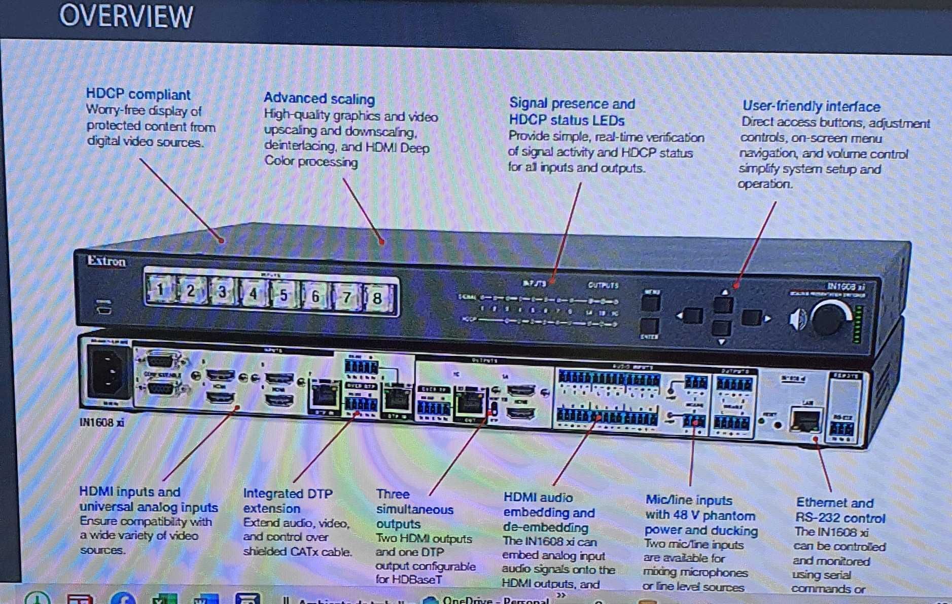 Extron IN1608 xi comutador apresentação de 8 entradas  HDCP 4  HDMI.