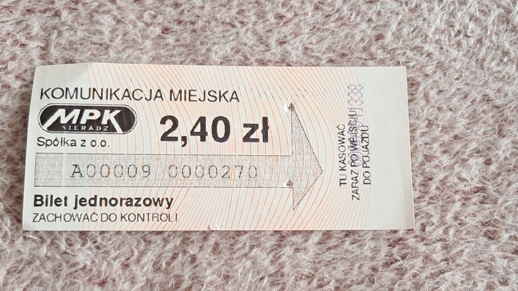 2 bilety MPK Sieradz – jednorazowe, skasowane, pamiątka kolekcjonerska