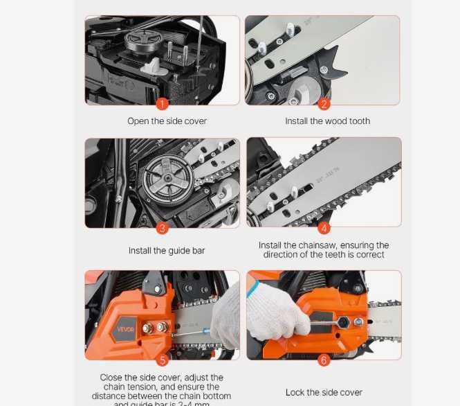 F1326 Potente motosserra Vevor 58cc lâmina  50cm depósito 50ML 2,7 hp