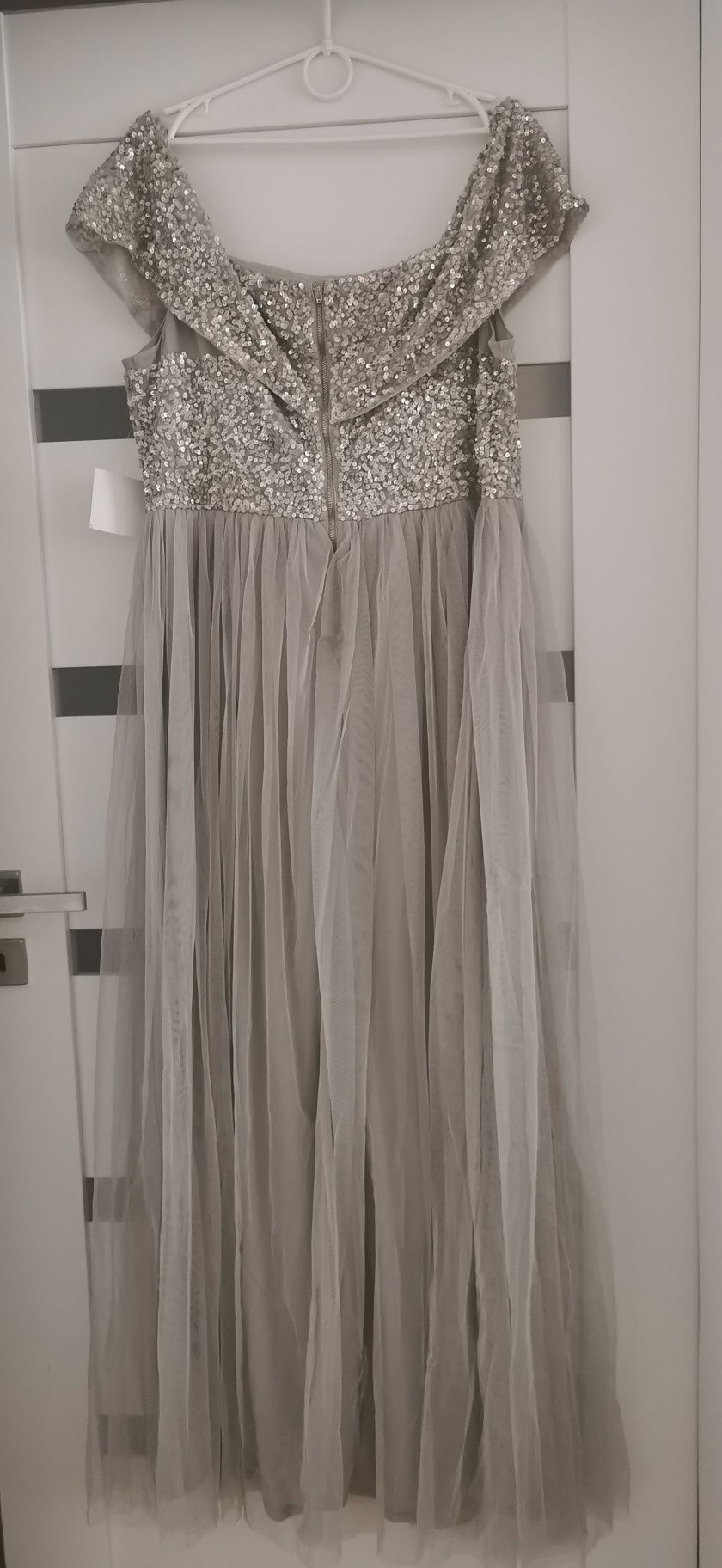 Maya r. 46 sukienka na wesele z cekinami tiulowa asos maxi