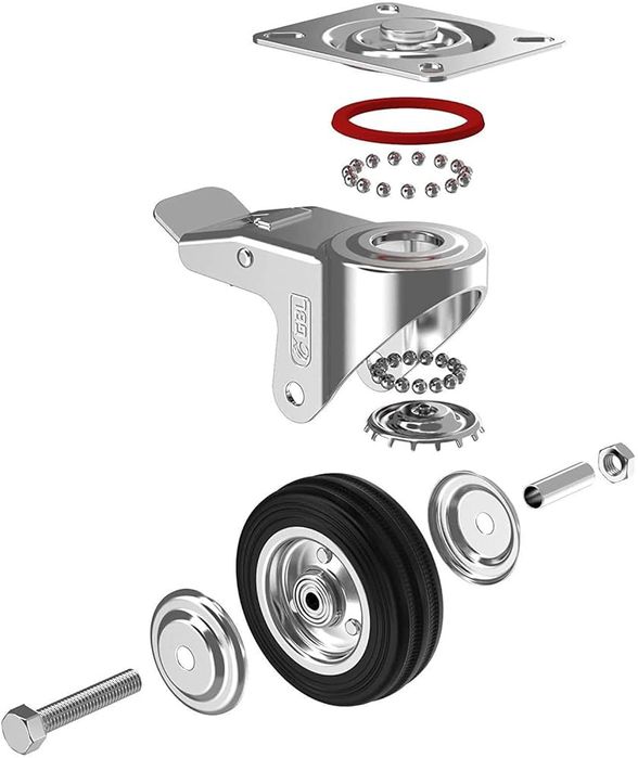 Kółka samonastawne GBL Heavy Duty z 2 hamulcami + śruby - 75 mm do 200