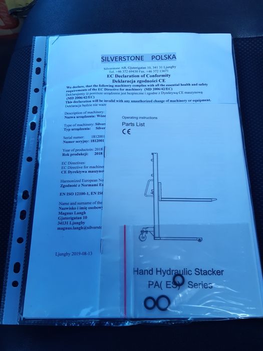 Wózek paletowy sztaplarka Silverestone 1000kg