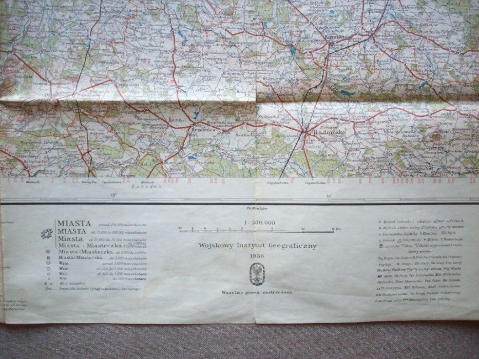 Mapa WIG 1936, Łódź, 1:300 000.