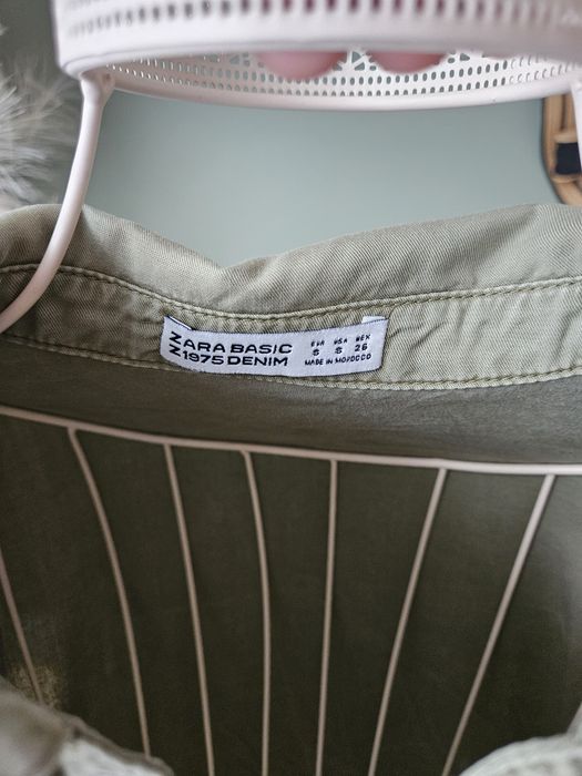 Oliwkowa sukienka z rękawem 3/4 koszulowa  damska Zara Basic lyocell S