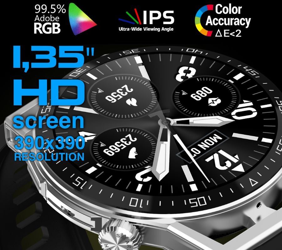Smartwatch Rubicon RNCE88-1 Czarny + Pasek Skórzany / Silikonowy
