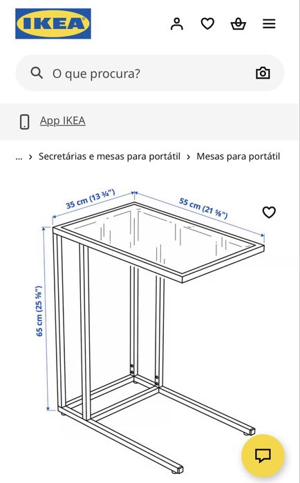 Mesa de apoio com vidro