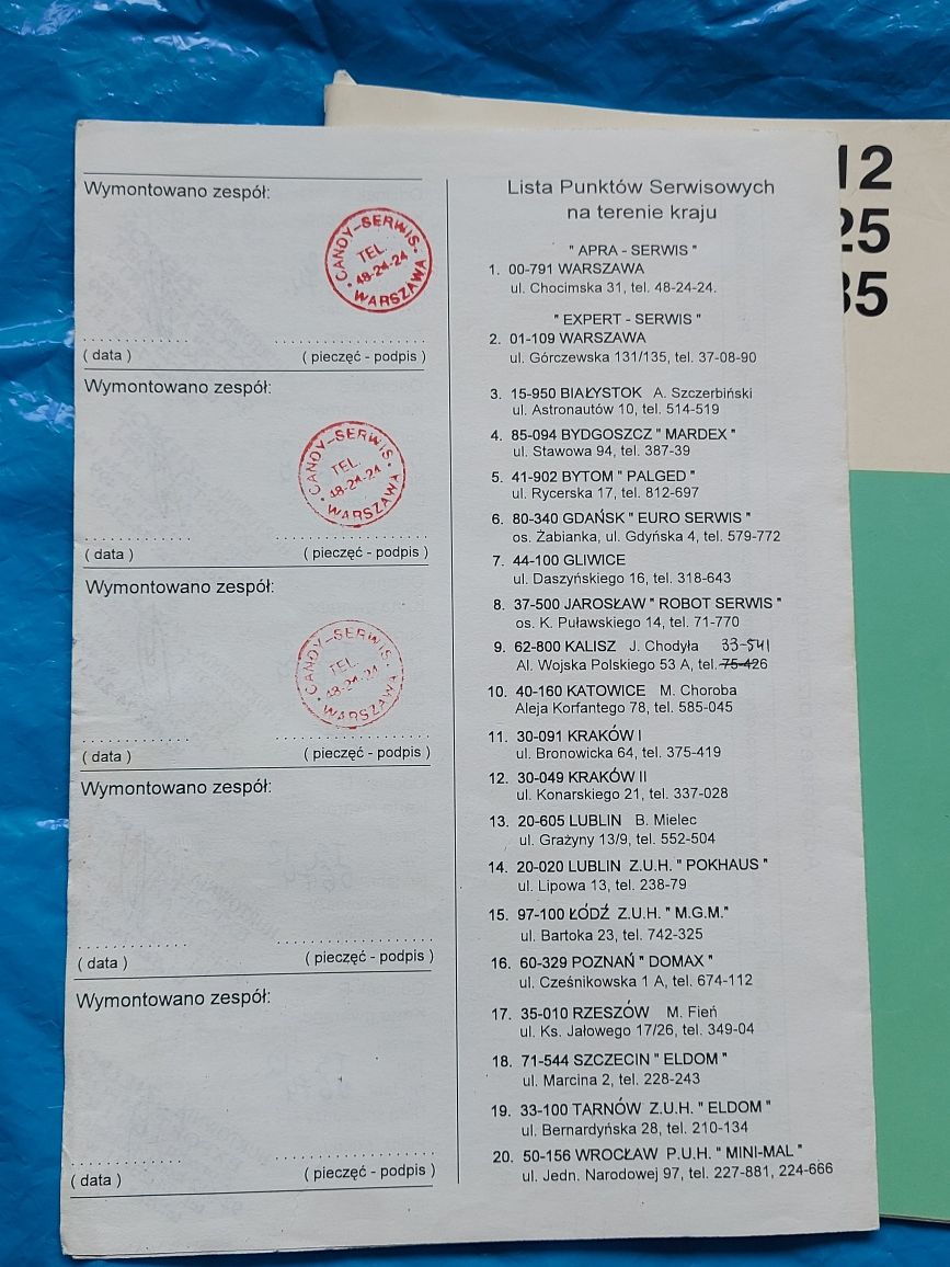 Instrukcja obsługi pralki automatycznej Candy 1994rok