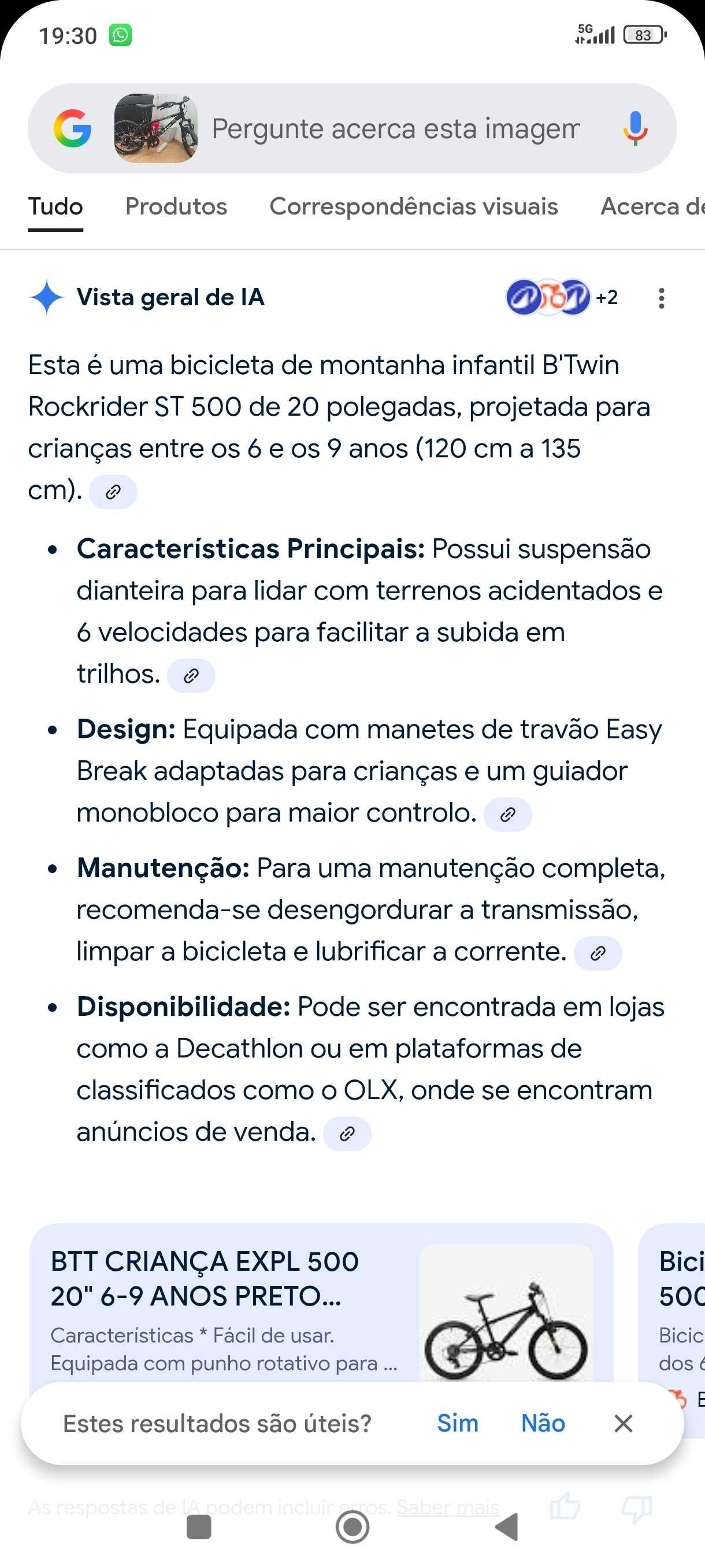 Bicicleta de criança Decathlon roda 20 usada 3 vezes
