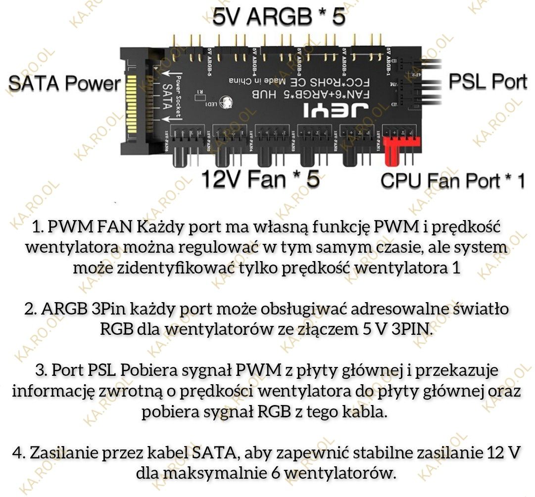 Rozdzielacz splitter hub 4 pin PWM / 3 pin ARGB RGB