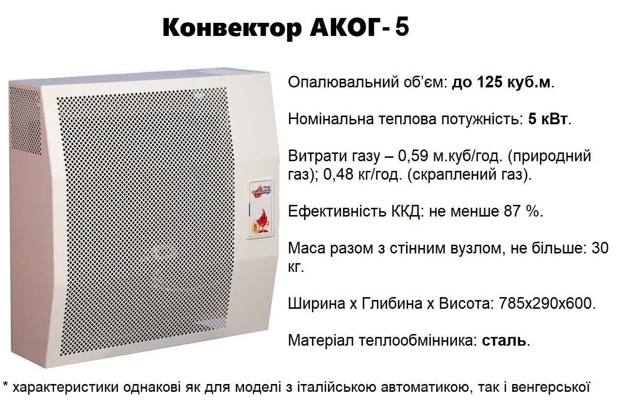 Газовий конвектор | Аког 2, 3, 4, 5 кВт | Гуртові ціни