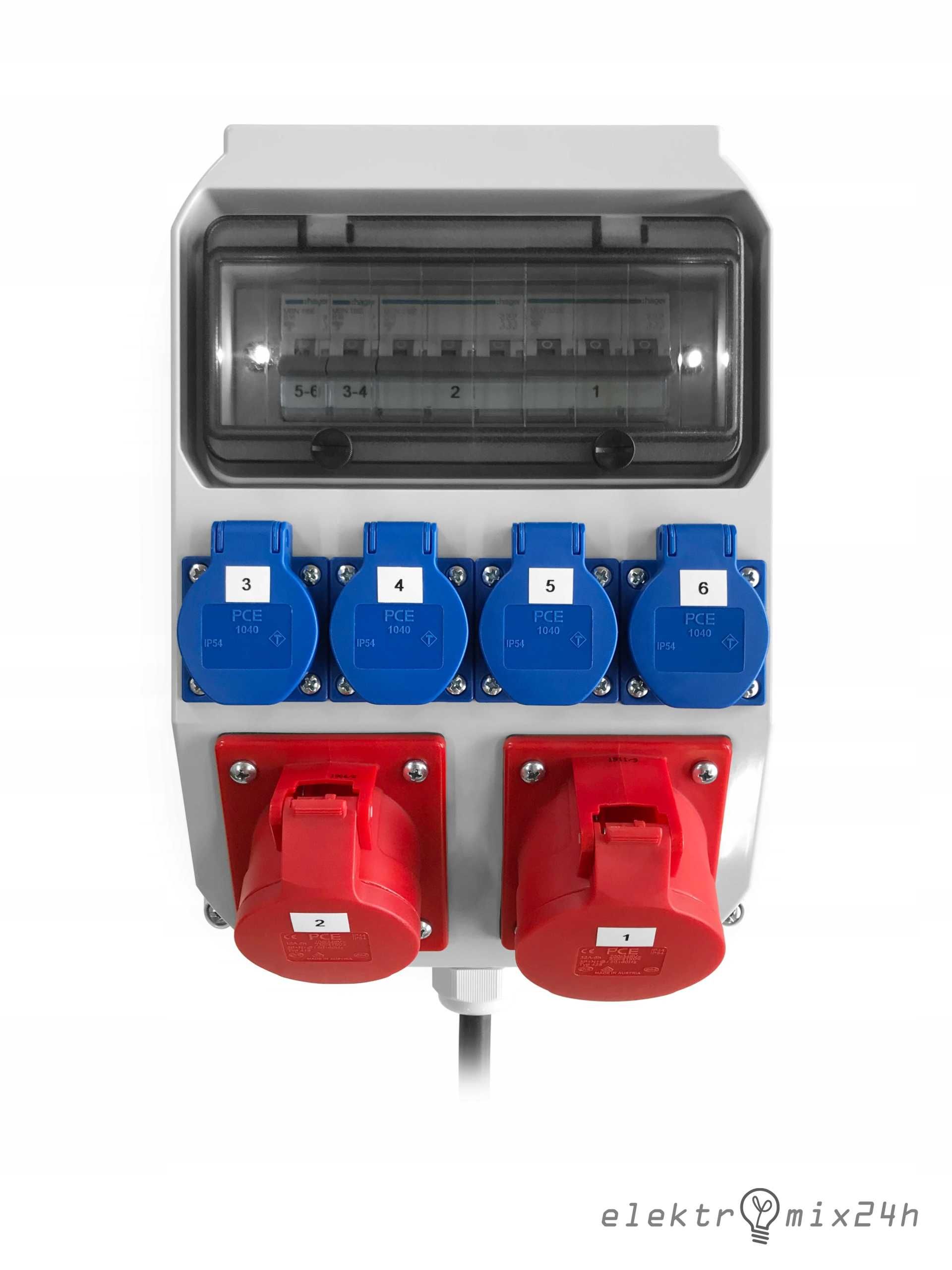 Skrzynka z podświetleniem LED gniazda 4x16A 230V | 1x16A/1x32A 5P 400V