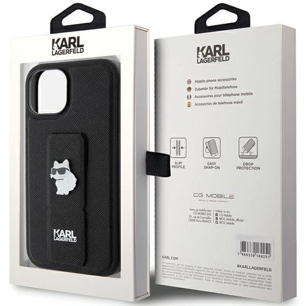 Etui Karl Lagerfeld Gripstand Saffiano Choupette Pin, iPhone 15