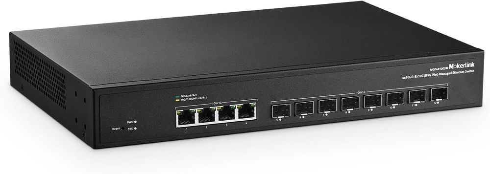 MokerLink Zarządzany przełącznik 12 portów 10 Gbps, 4 porty Ethernet