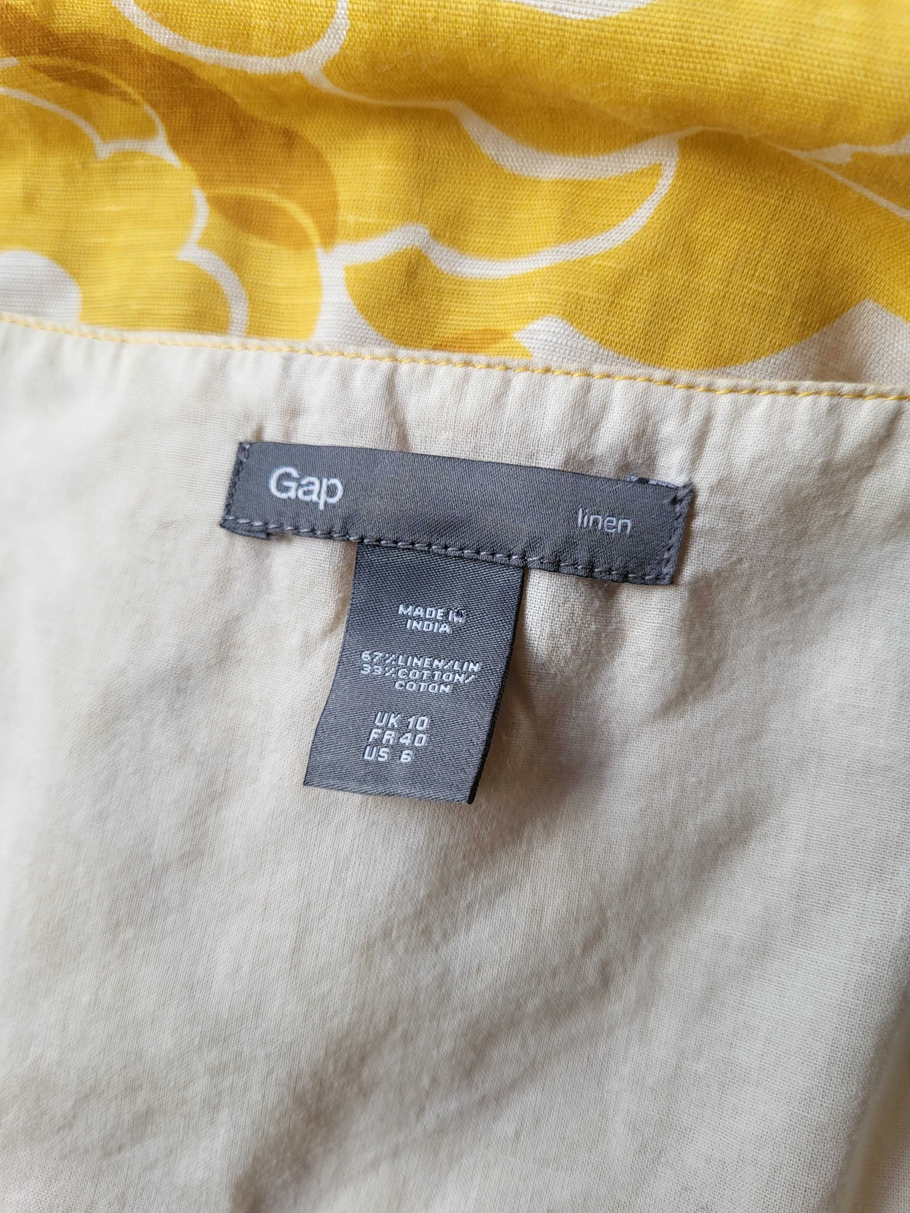 Lniana letnia sukienka przed kolano len kwiaty zwiewna M 38 L 40 GAP