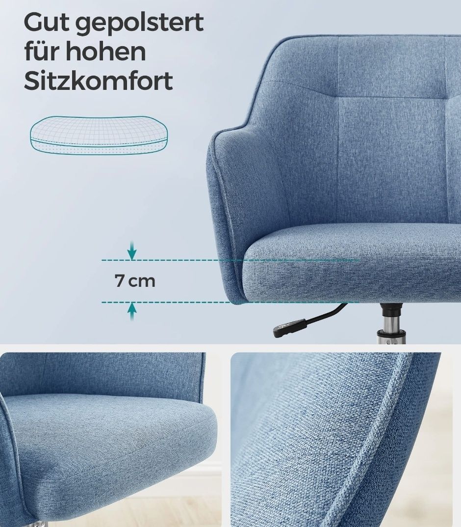 Fotel obrotowy tapicerowany niebieski do 110kg