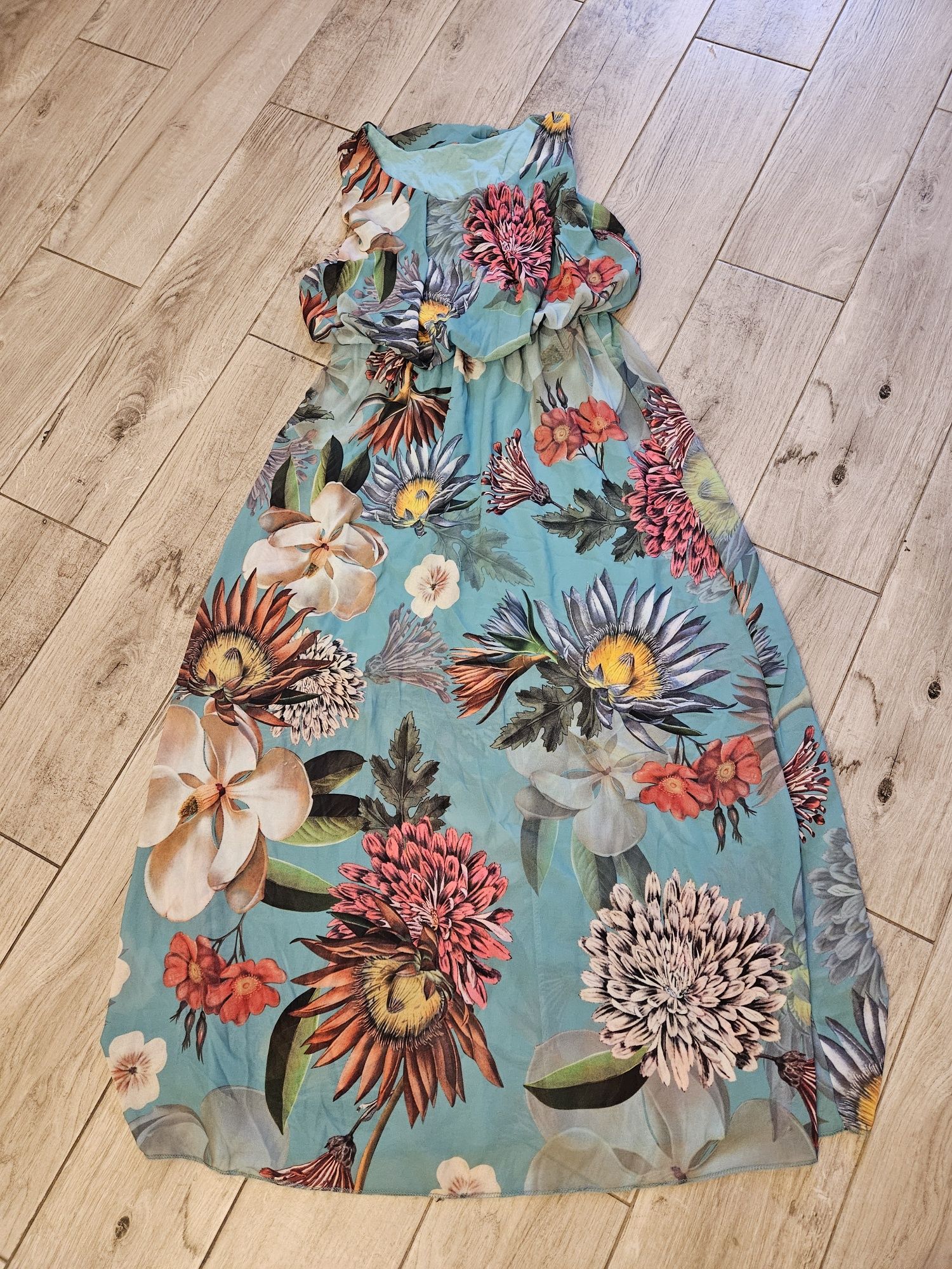 Suknia sukienka lato retro floral hippie folk  S