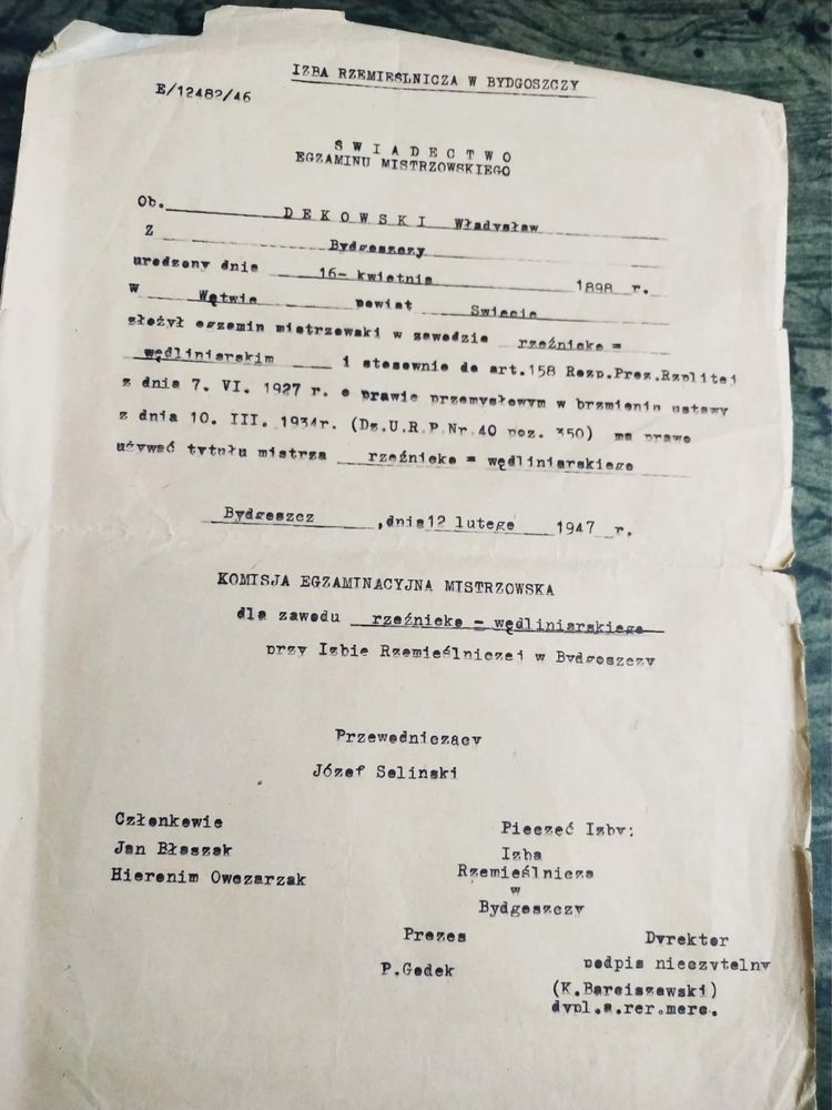 Egzamin mistrzowski świadectwo Izba Rzemieślnicza