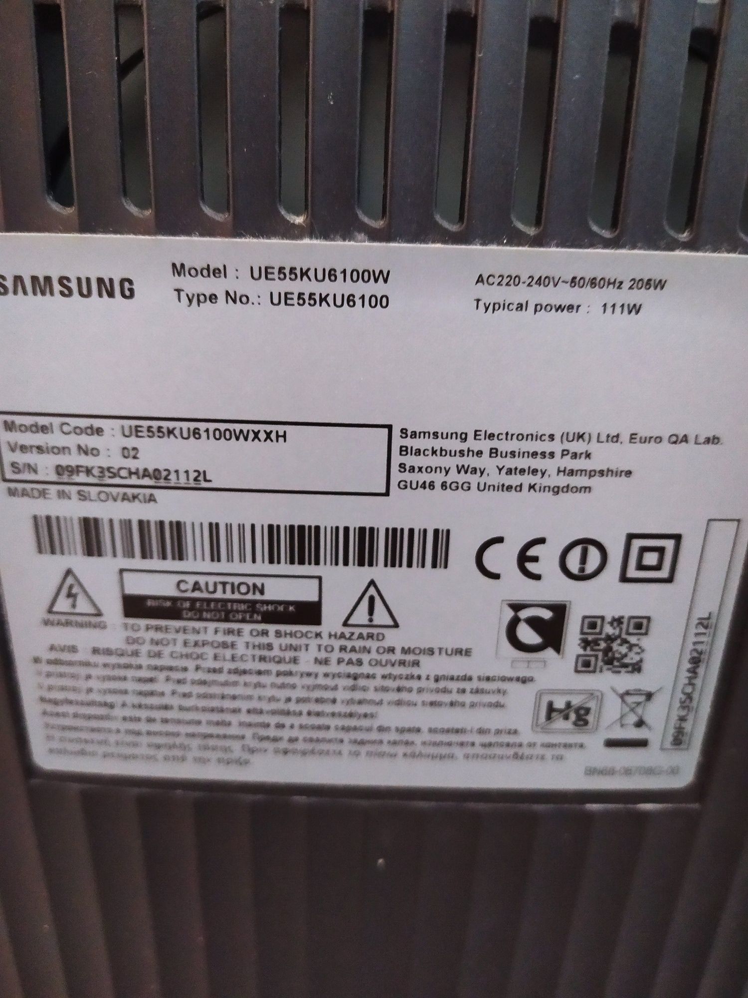 Telewizor Samsung UE55KU6100W uszkodzona matryca