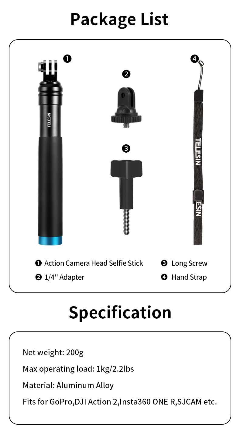 Kijek TELESIN 0.9M do Selfie pasuje do GoPro Insta360 DJI OSMO Action