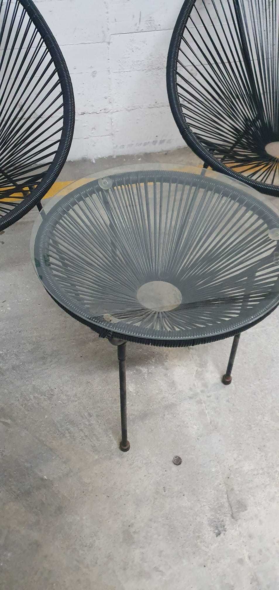 Conjunto 2 Cadeiras Acapulco + Mesa com Vidro – Estilo Retro / Jardim