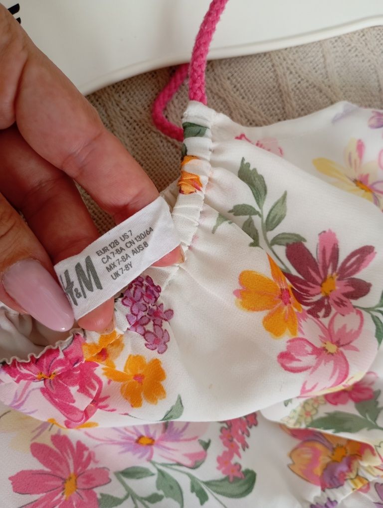 H&M 7-9lat przepiękna długa sukienka maxi kwiaty kwiatuszki