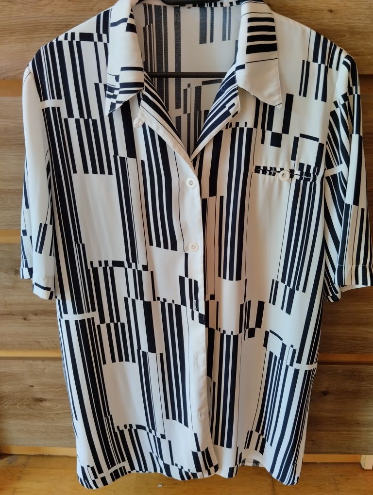 Bluzka koszulowa biało czarna L/XL