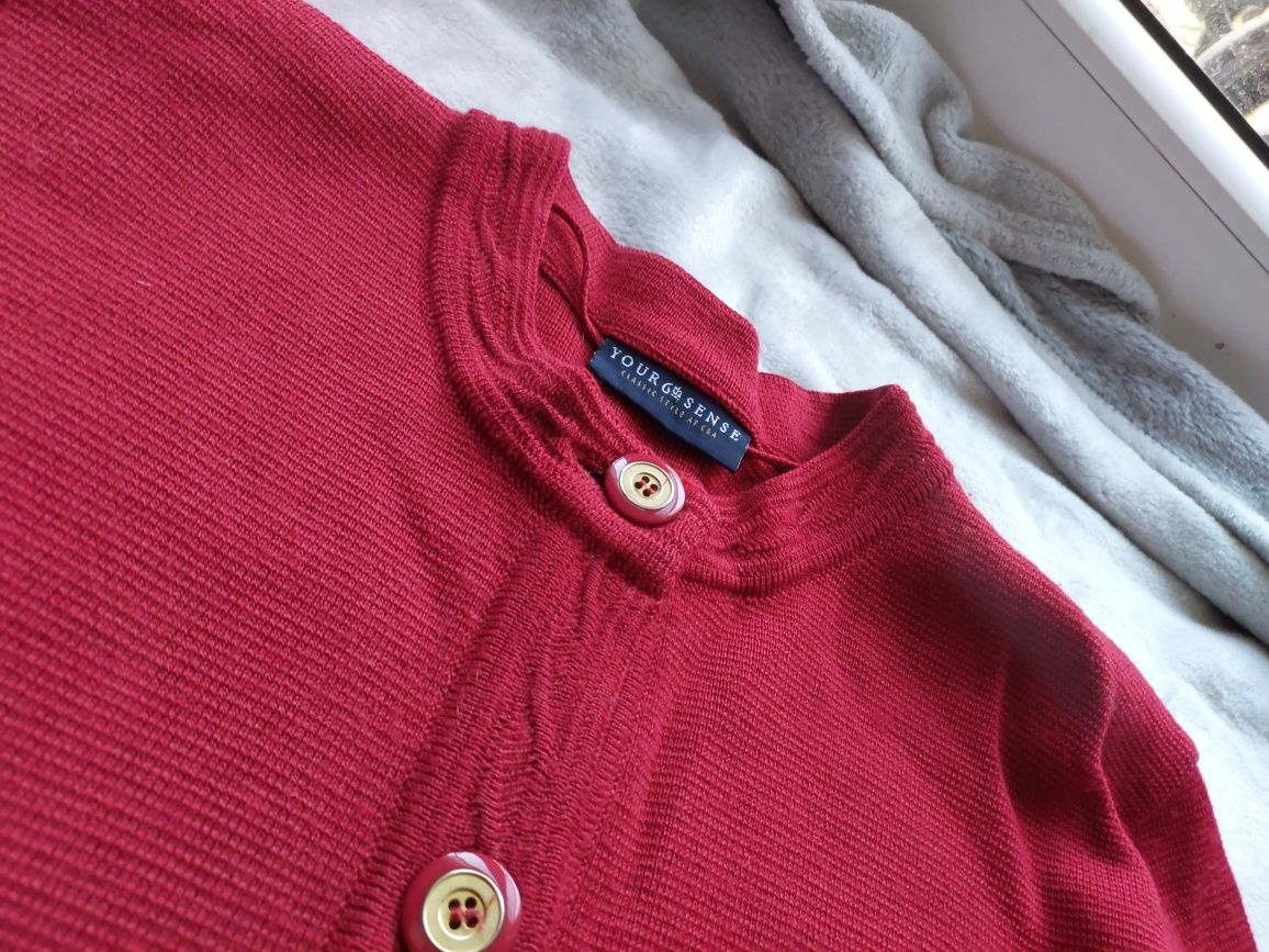 Sweter, kardigan wełniany wełna czerwony 38 M c&a