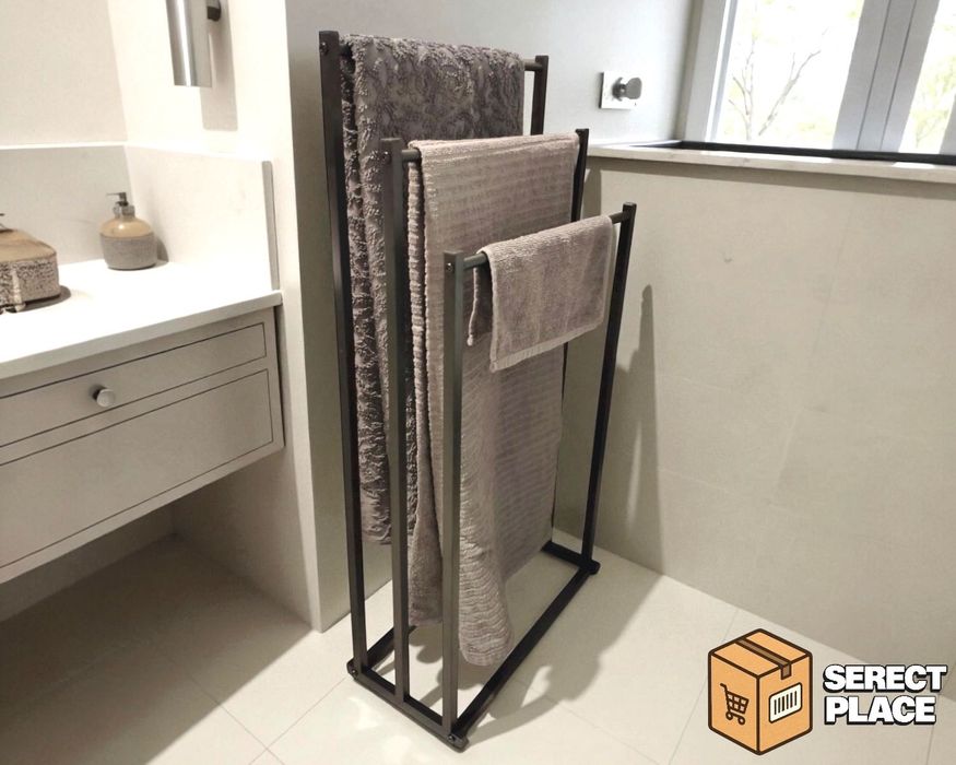 Wieszak na ręczniki stojący LOFT – czarny metalowy stojak do łazienki