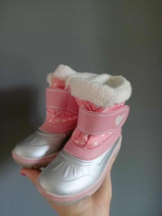 Buty, śniegowce biało różowe, rozmiar 27