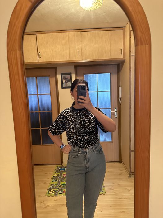 Topshop t-shirt crop top r xs/s oversize zyrafa animalprint