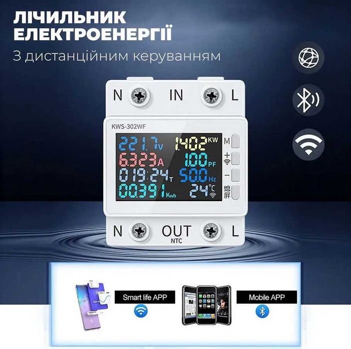 Умный cчетчик электроэнергии, реле контроля напряжения ваттметр с WIFI