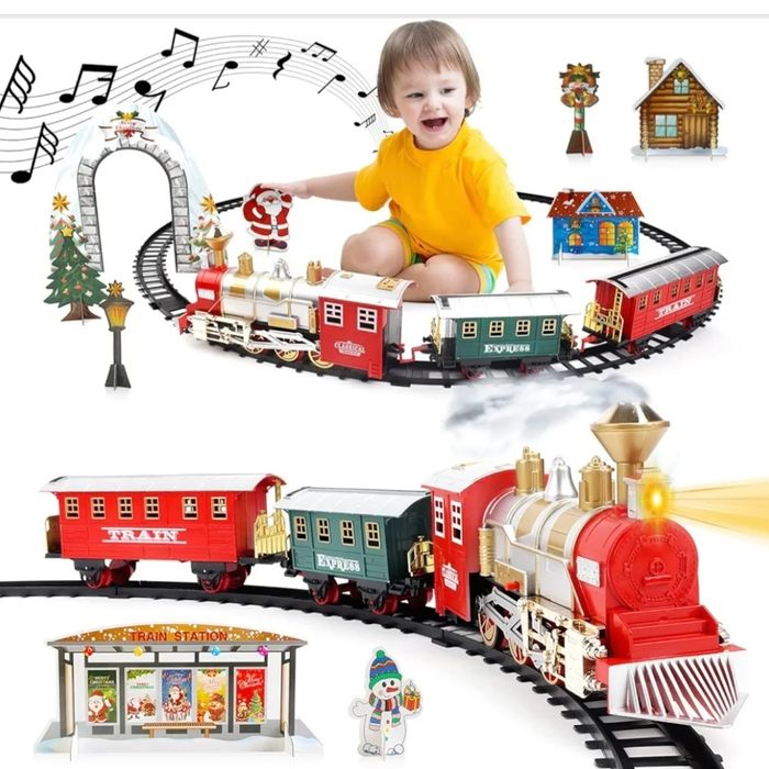 Поезд игрушечный Паровоз детский с фарами, дымом и сигналом. Новый.