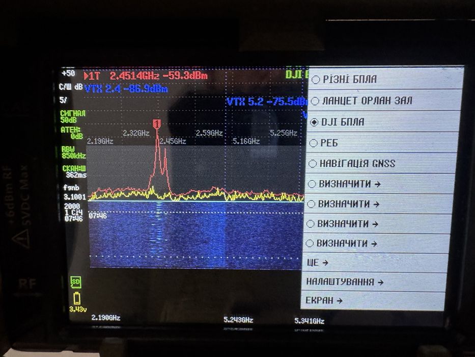 Детектор дронів і РЕБ TinySA Ultra | пошук БПЛА, рацій, GSM до 6 Ггц