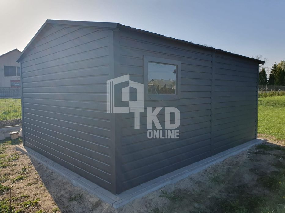 Garaż Blaszany 4X5 - Brama Dwuskrzydłowa - Okno - Antracyt Tkd210