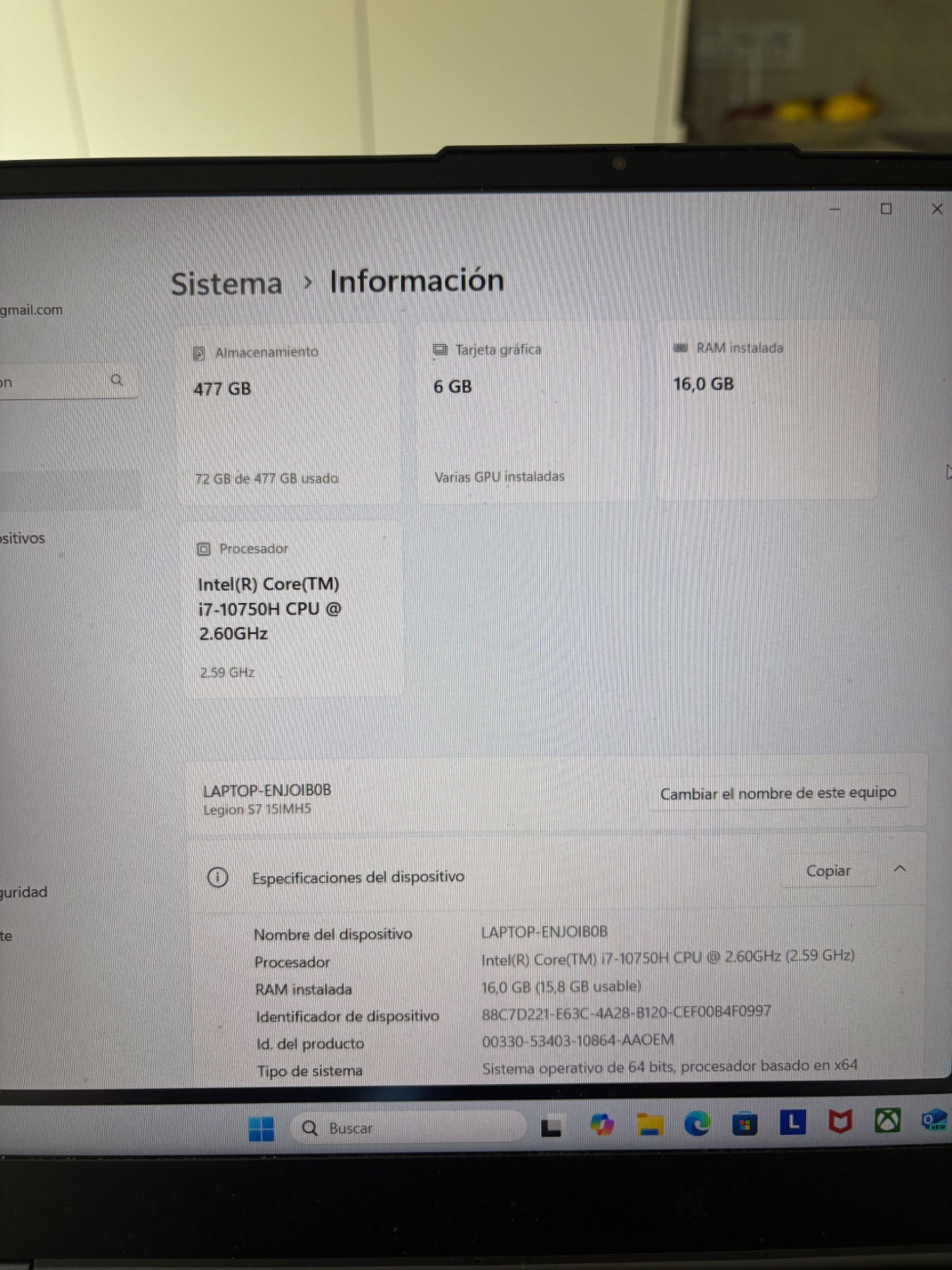 Portátil Lenovo Legion S7 15IMH5
