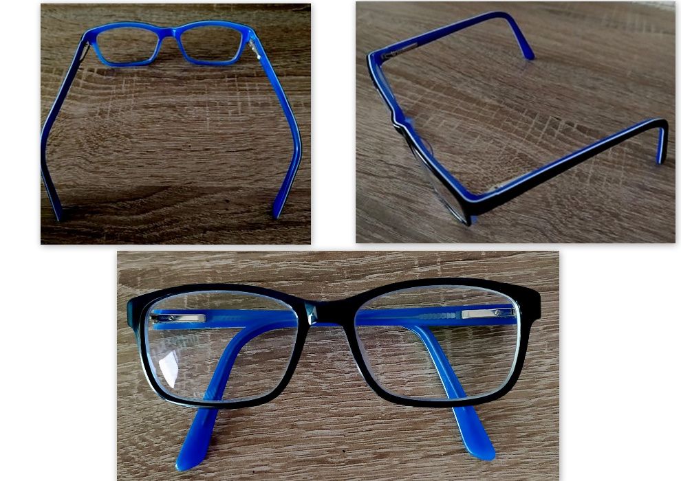 oprawki granatowo - biało - niebieskie okulary gratis etui i chusteczk