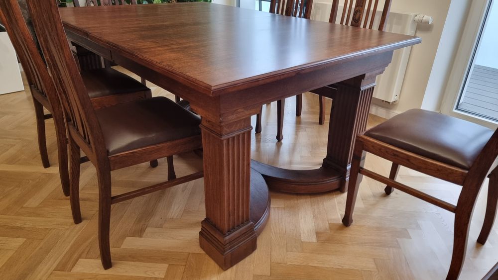 Stół dębowy + krzesła, koniec XIX w, po renowacji.