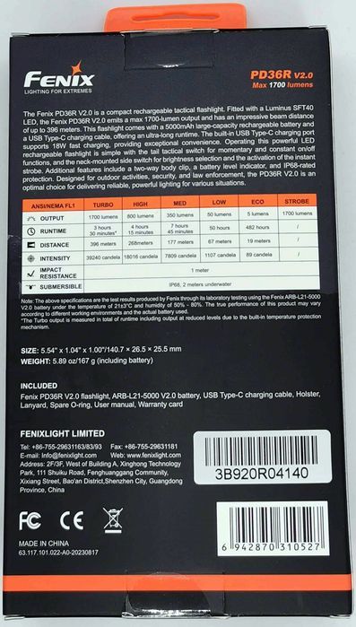 FENIX PD36R V2.0 Lampka LED Taktyczna 1700 lumenów Zasięg 396m