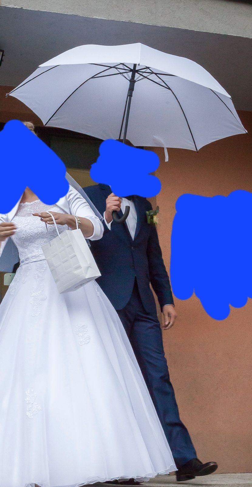 Duży biały parasol automatyczny np. ślubny