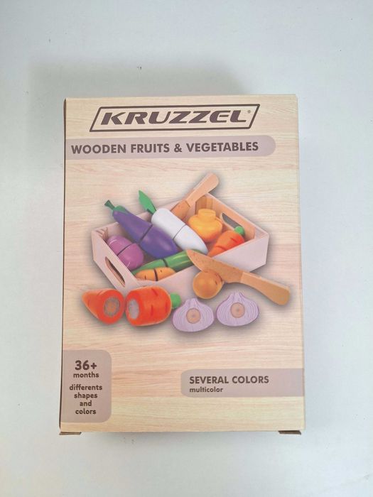 N O W Y zestaw drewniany warzywa do krojenia w skrzynce