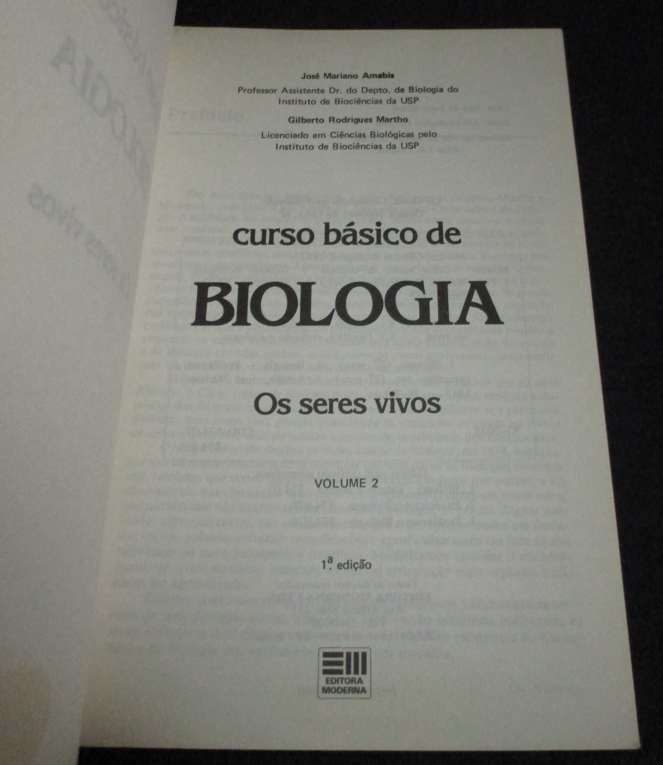 Livro Curso Básico de Biologia Amabis e Martho 3 Volumes