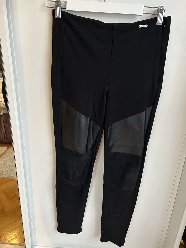 legginsy Guess czarne damskie S wysoki stan na suwak eko skóra zamsz