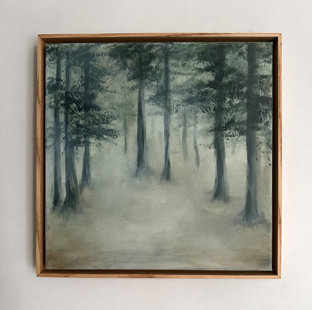 Диптих картина лес. Картина ліс. Картина туман. Картина абстракція.